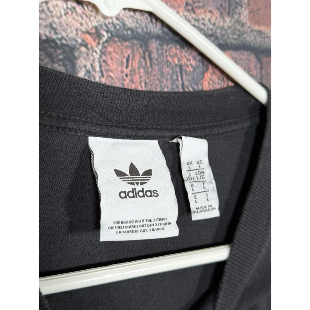 Adidas Shirt Men Black Short Sleeve Japanese Spellout Trefoil Tee- Large